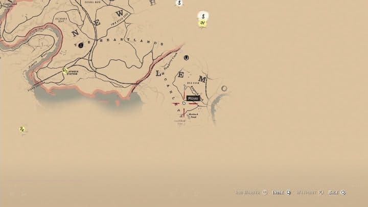 Red Dead Redemption 2 in-game map with fog of war