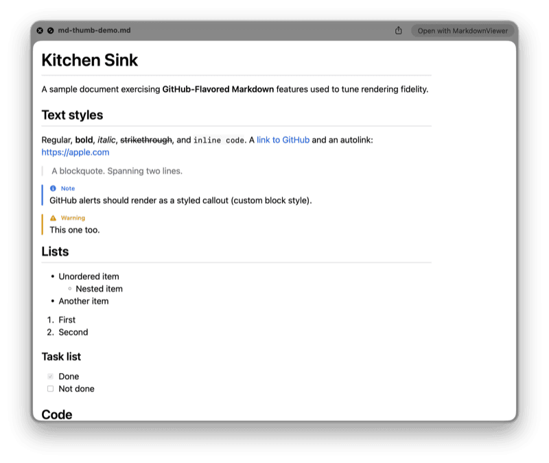 Markdown quicklook