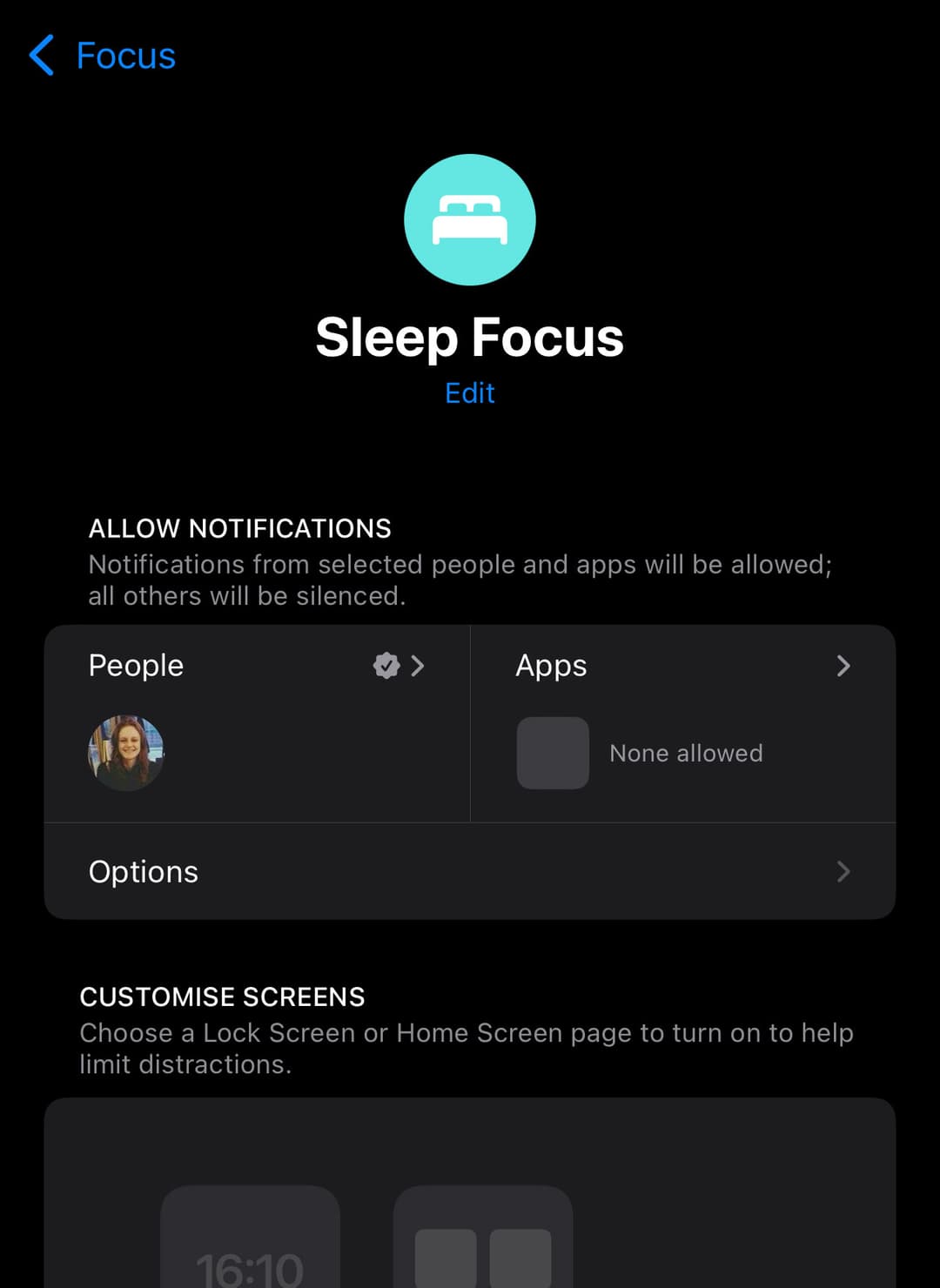 iOS Sleep focus